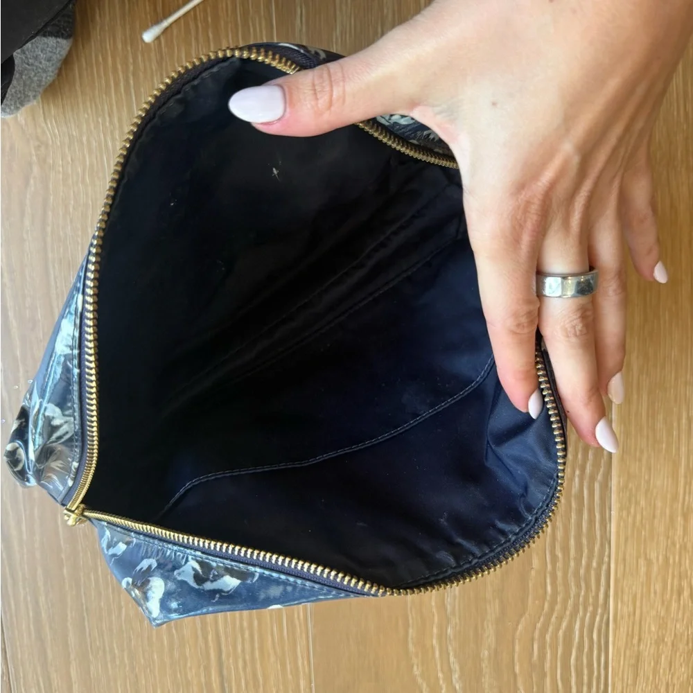 Tory Burch Navy and White Floral Pouch